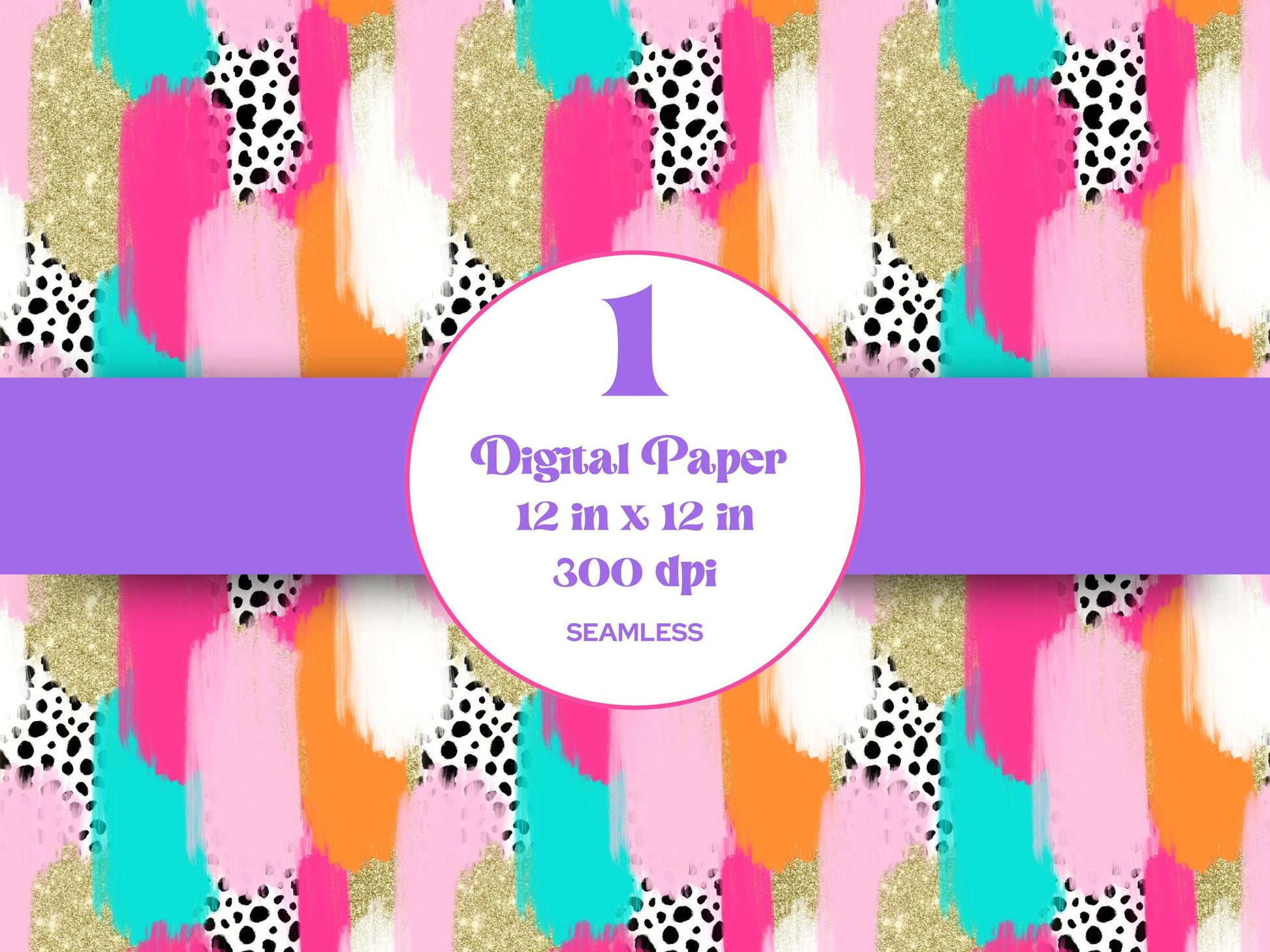 Hand Drawn Paint Brush Stroke Seamless Pattern, Sublimation, Colorful Bright