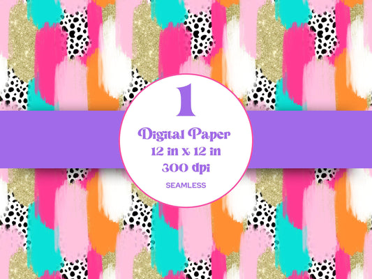 Hand Drawn Paint Brush Stroke Seamless Pattern, Sublimation, Colorful Bright