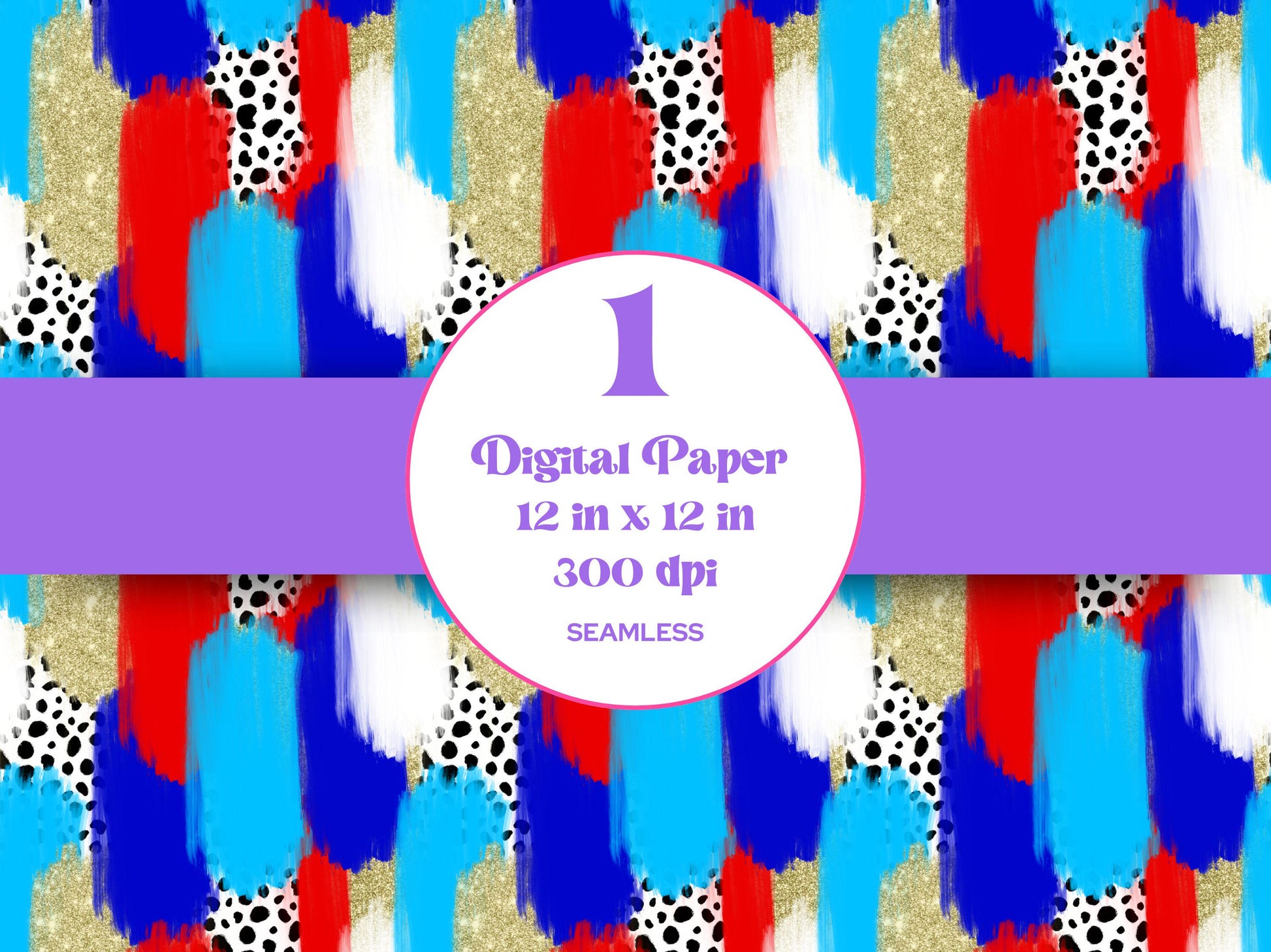 Hand Drawn Paint Brush Stroke Seamless Pattern, Digital Repeatable Pattern, 4th of July, Patriotic