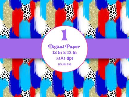 Hand Drawn Paint Brush Stroke Seamless Pattern, Digital Repeatable Pattern, 4th of July, Patriotic