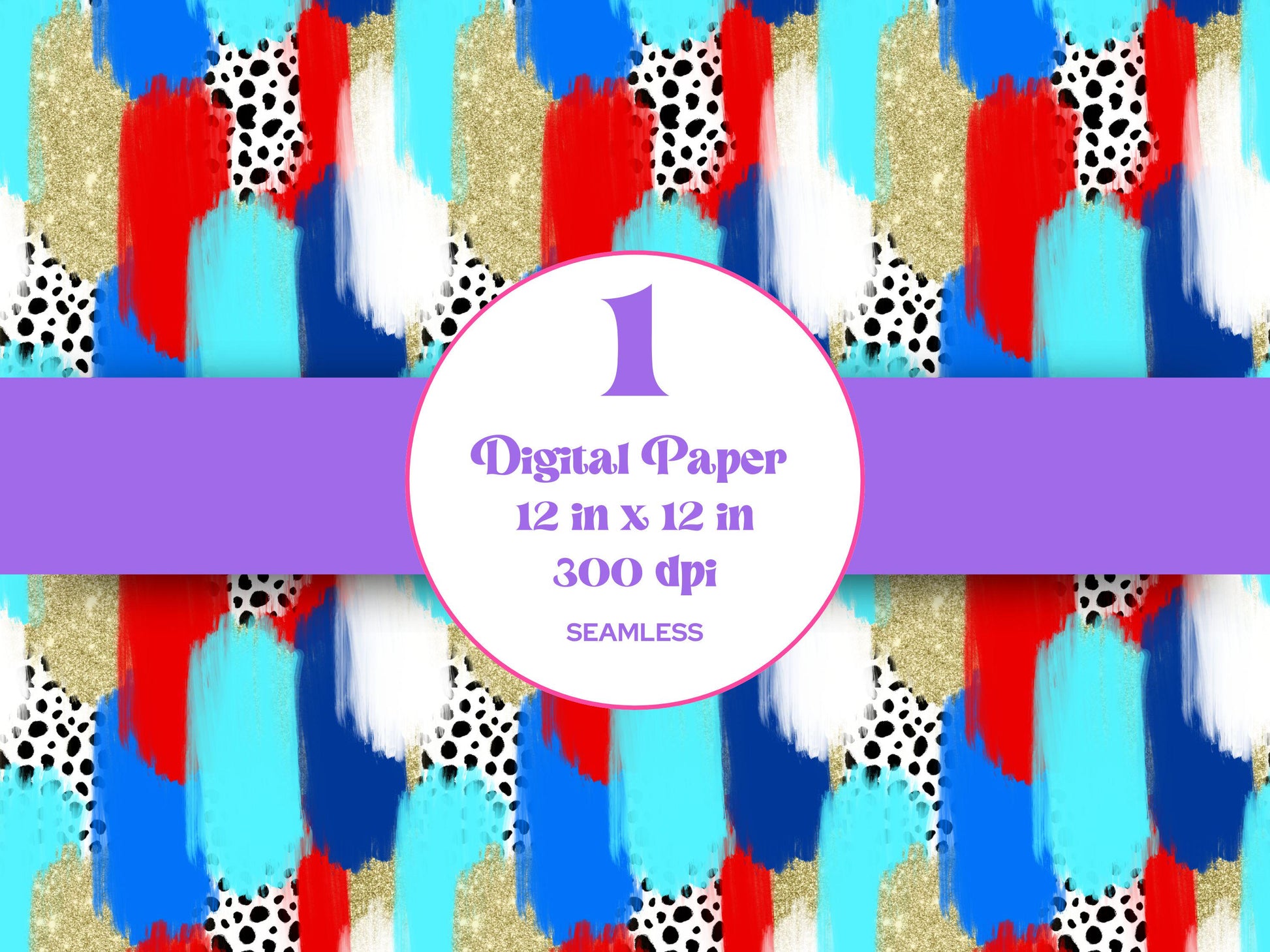 Hand Drawn Paint Brush Stroke Seamless Pattern, Digital Repeatable Pattern, 4th of July, Patriotic