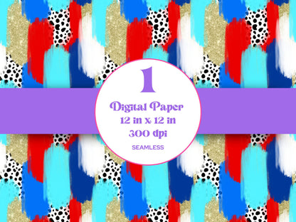 Hand Drawn Paint Brush Stroke Seamless Pattern, Digital Repeatable Pattern, 4th of July, Patriotic