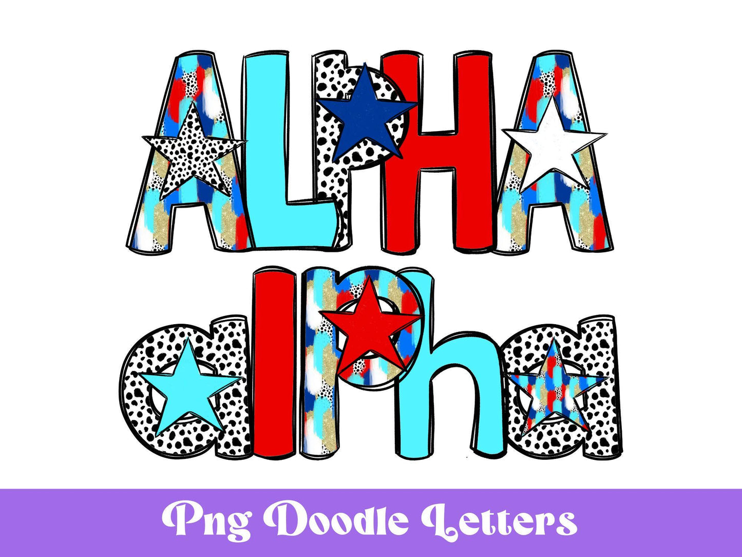 Patriotic Doodle Alphabet Clipart: Polka Dot & Stripe PNG Letters (Digital File)