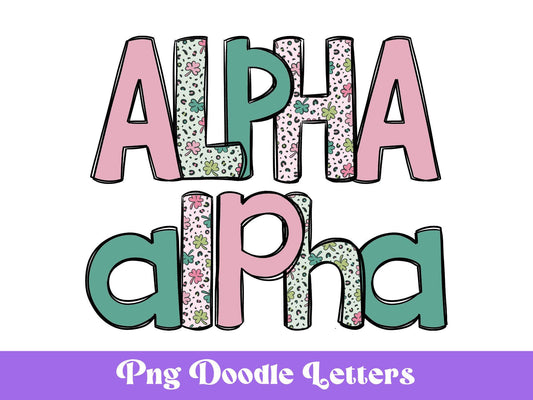 St. Patrick's Day Doodle Letters PNG: Clover Alphabet (Digital File)