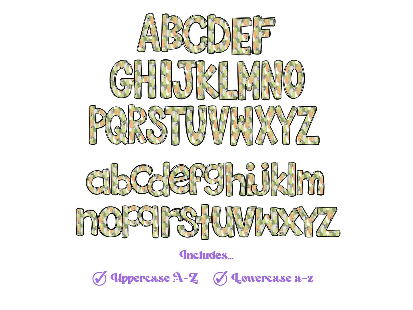 St. Patrick's Day Doodle Letters PNG: Clover Alpha Set (Digital File)
