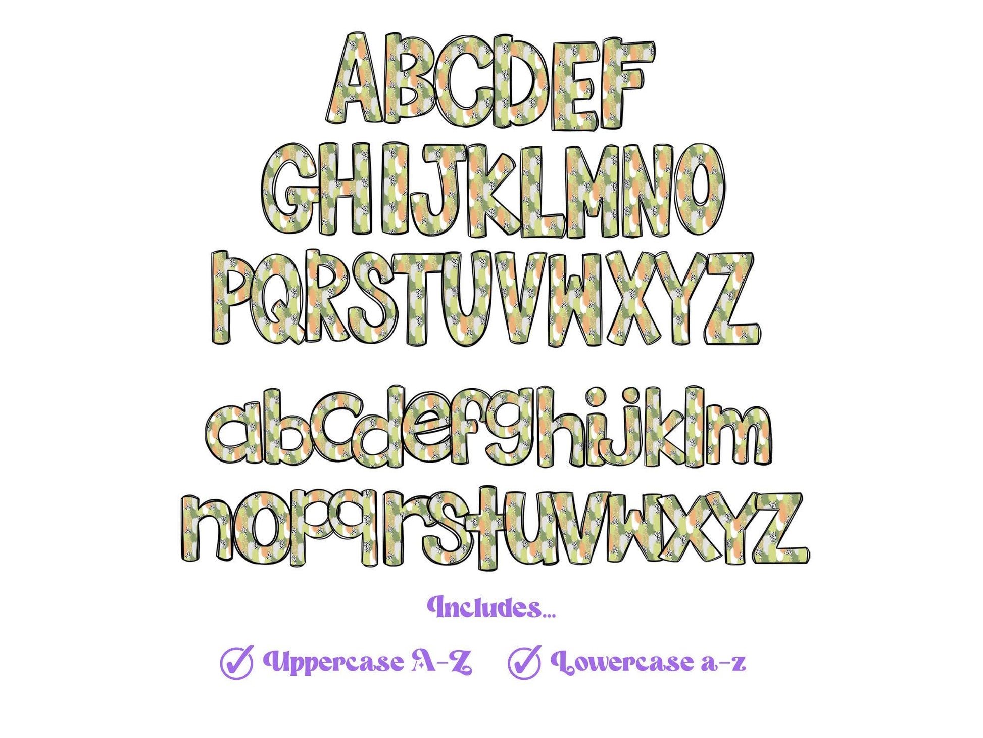 St. Patrick's Day Doodle Letters PNG: Clover Alpha Set (Digital File)