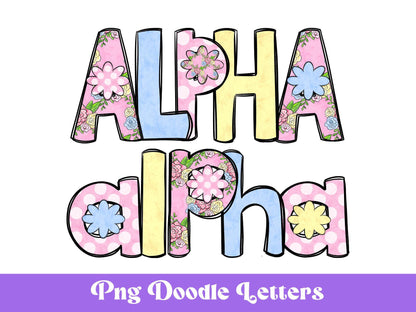 Floral Doodle Alphabet Clipart: Pastel Spring PNG Letters (Digital File)