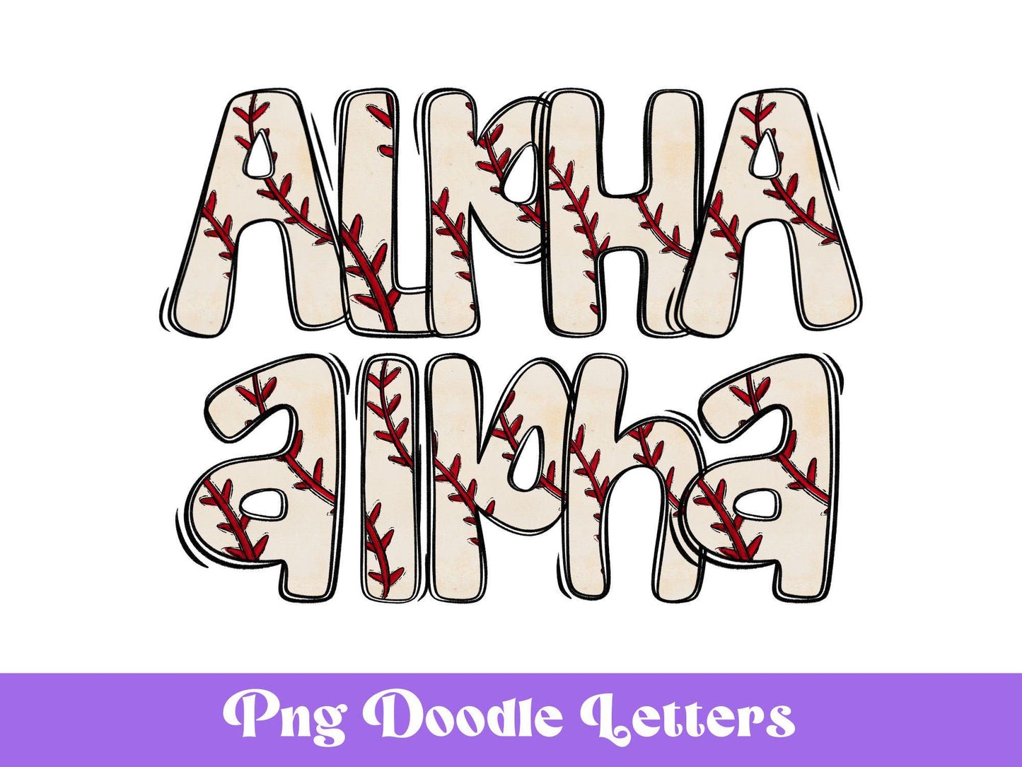 Baseball Stitches Doodle Alphabet Clipart: Sports PNG Design (Digital File)