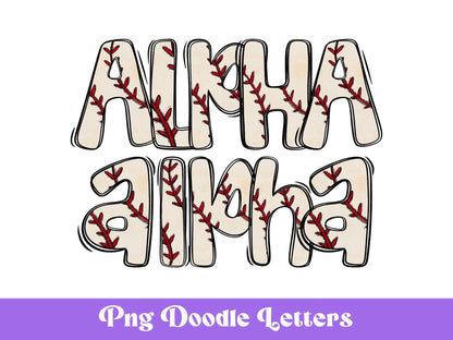 Baseball Stitches Doodle Alphabet Clipart: Sports PNG Design (Digital File)