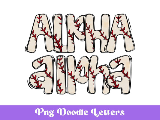 Baseball Stitches Doodle Alphabet Clipart: Sports PNG Design (Digital File)