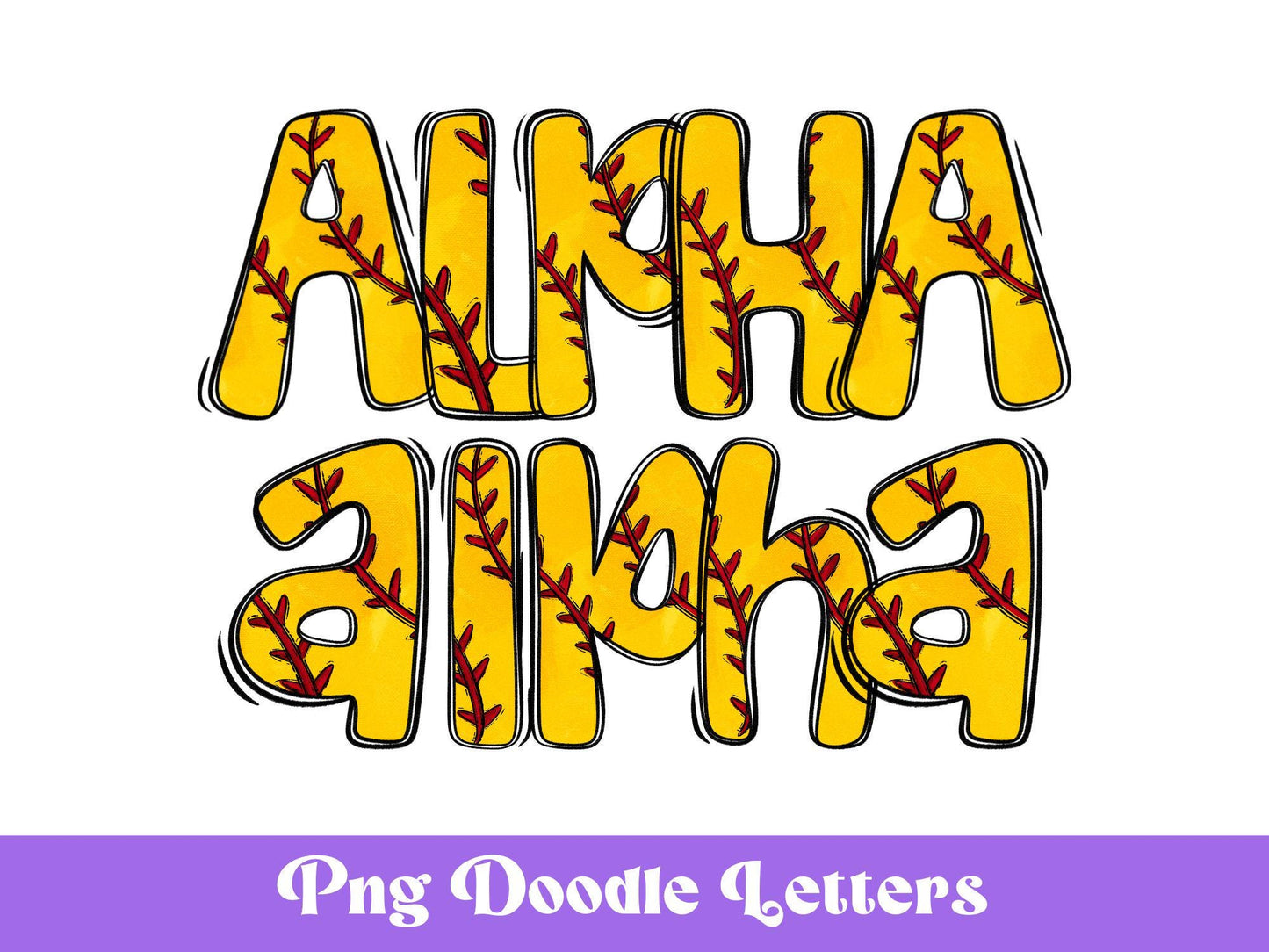 Softball Stitches Doodle Alphabet Clipart: PNG Design (Digital File)