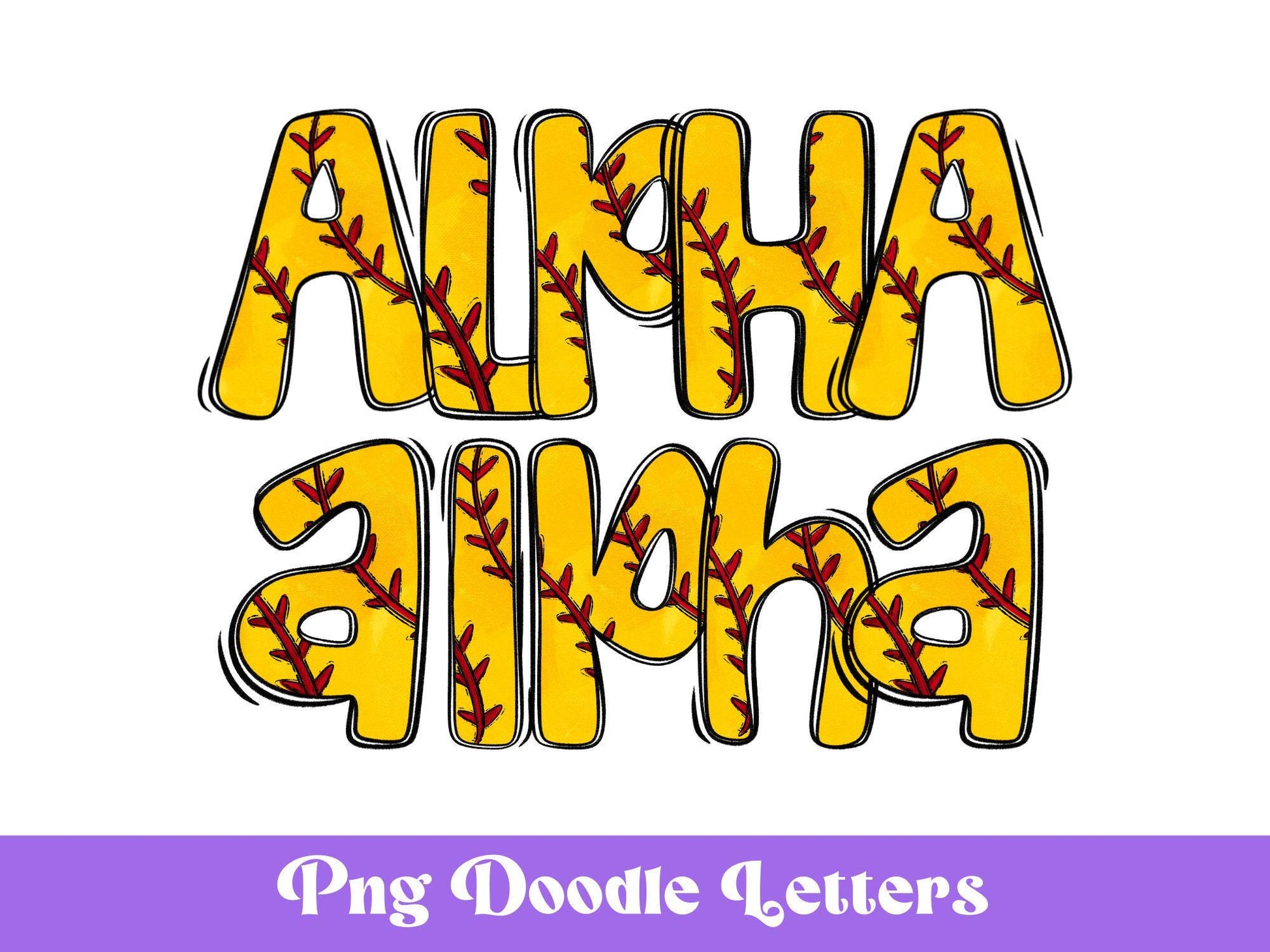 Softball Stitches Doodle Alphabet Clipart: PNG Design (Digital File)