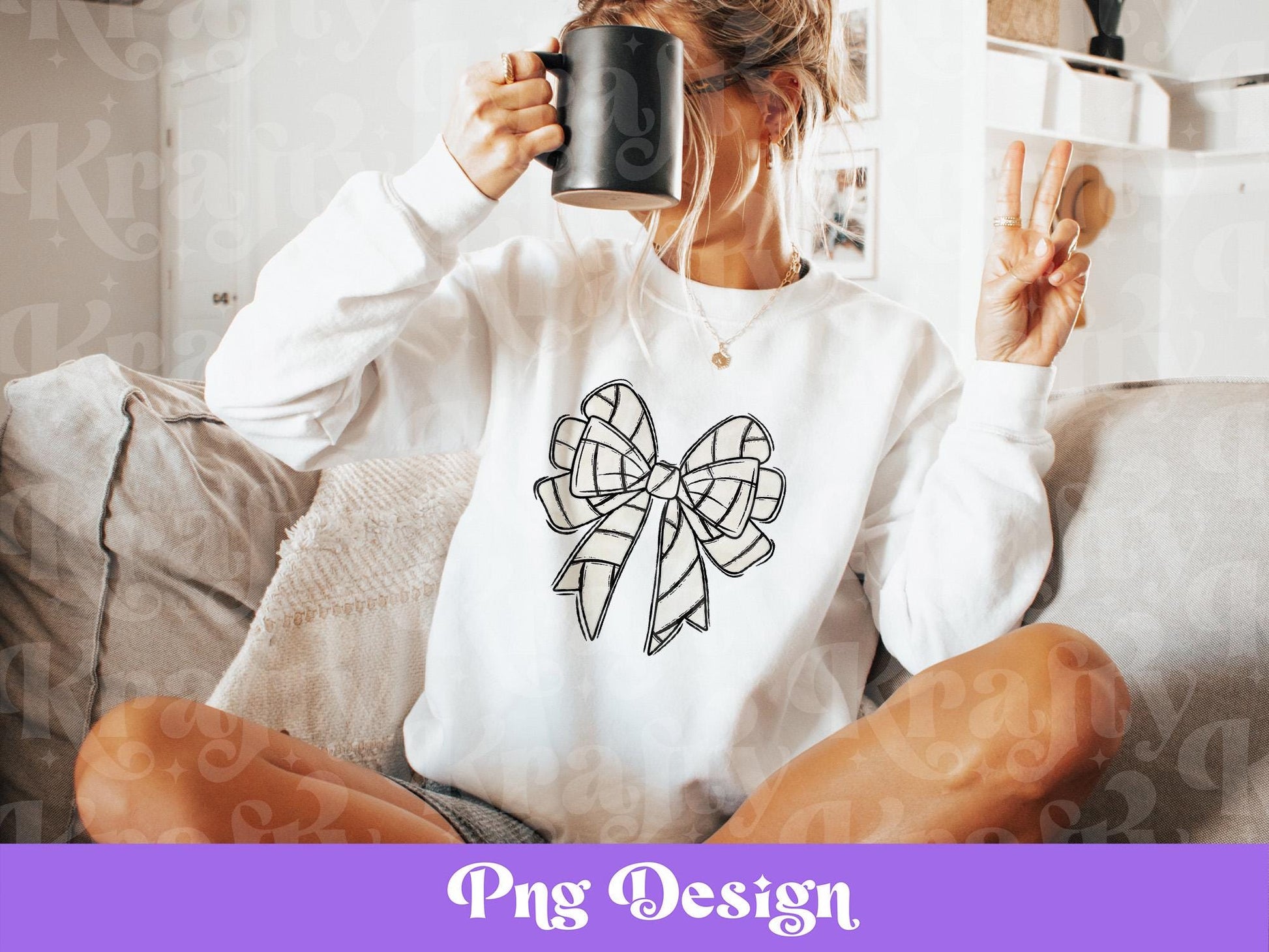 Coquette Volleyball Bow PNG: Hand Drawn Shirt Design (Digital File)