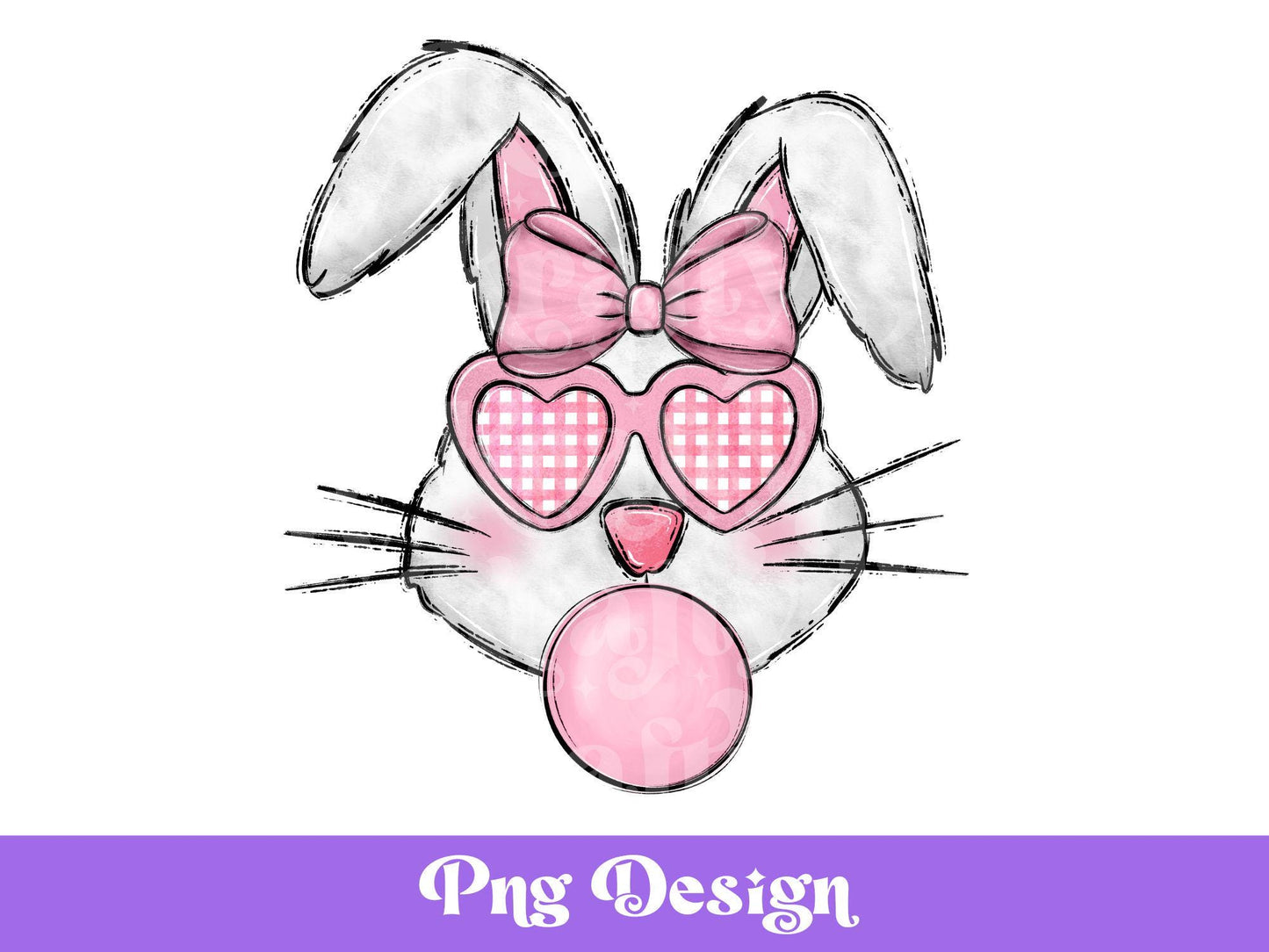 Retro Easter Bunny PNG: Checkered Heart Glasses (Digital Download)