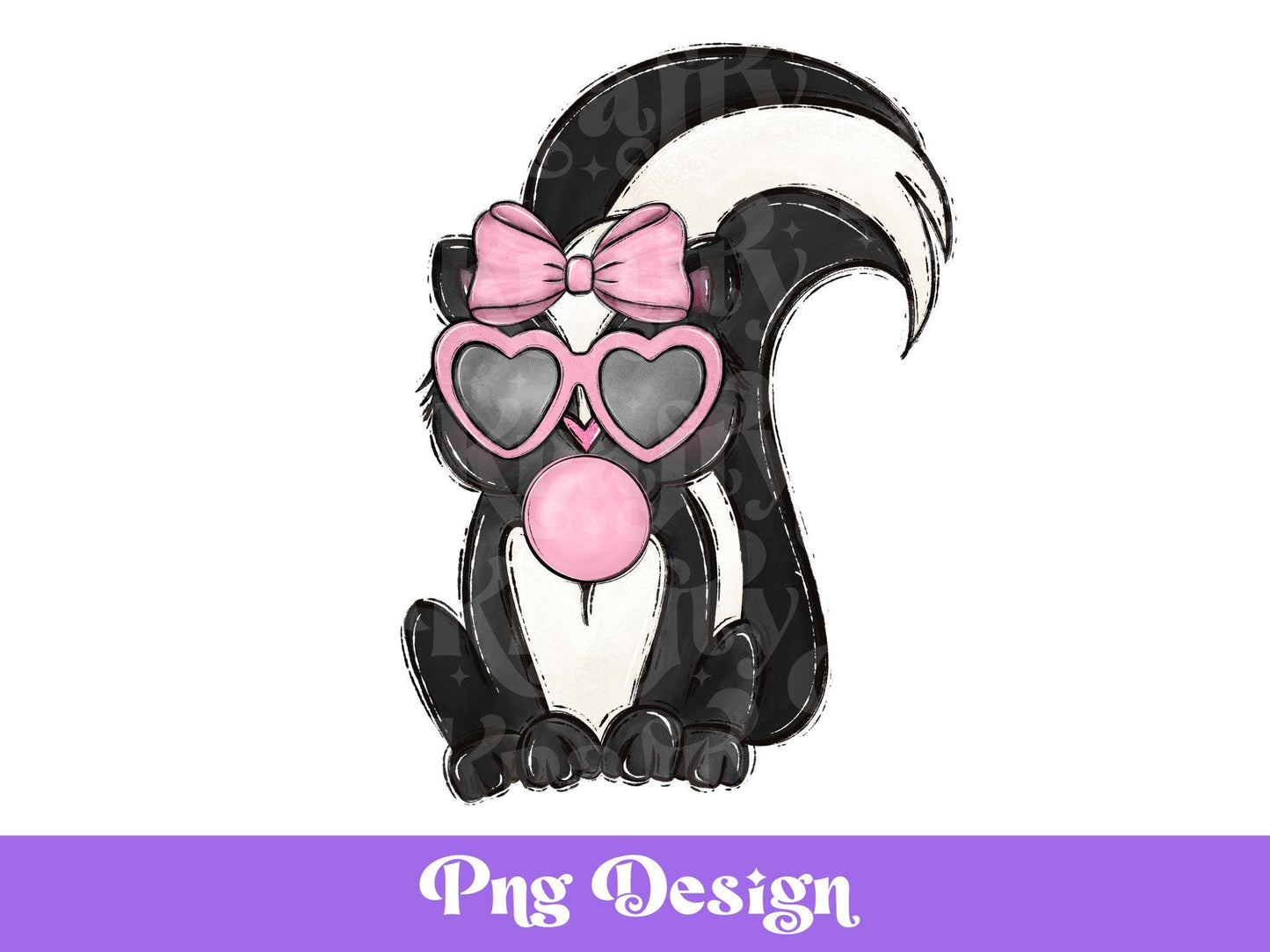 Preppy Skunk Blowing Bubble PNG: Retro Hippie Design (Digital File)