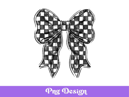 Hand Drawn Checkered Coquette Bow PNG, Shirt Design, Sublimation, Mothers Day, Spring, Summer, Varsity