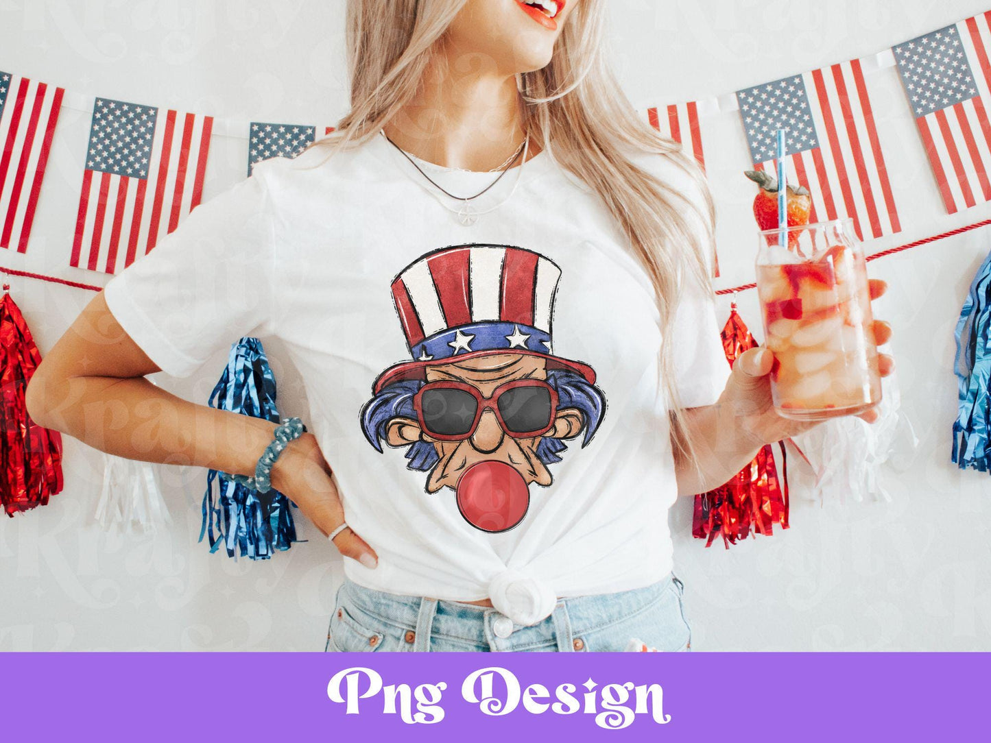 Uncle Sam Bubble Gum PNG: 4th of July Shirt Design (Digital Download)