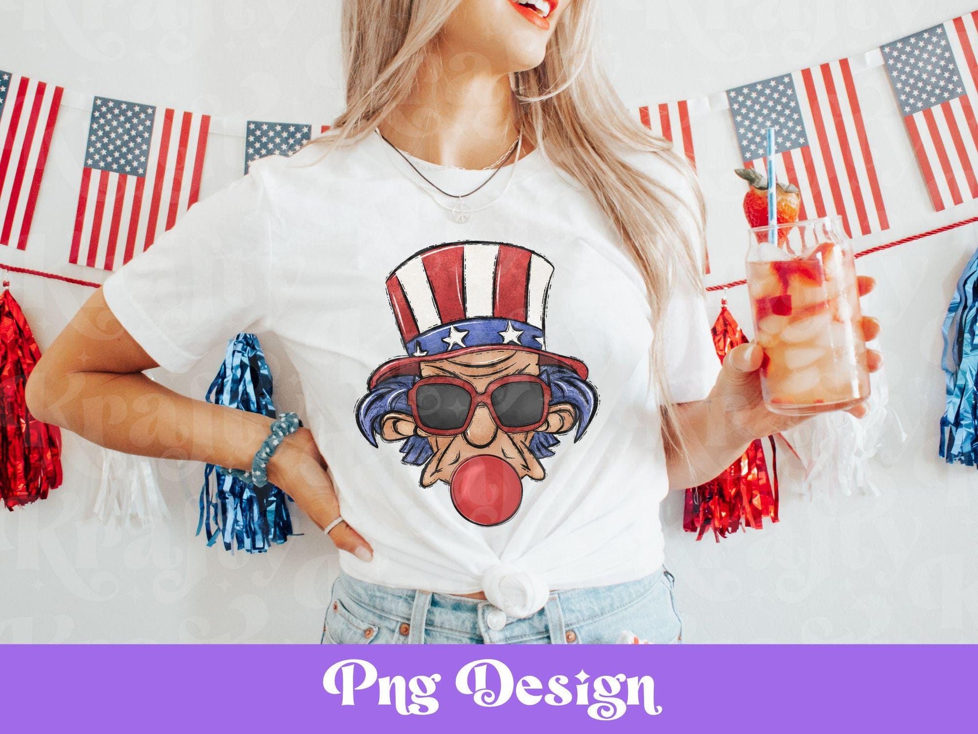 Uncle Sam Bubble Gum PNG: 4th of July Shirt Design (Digital Download)