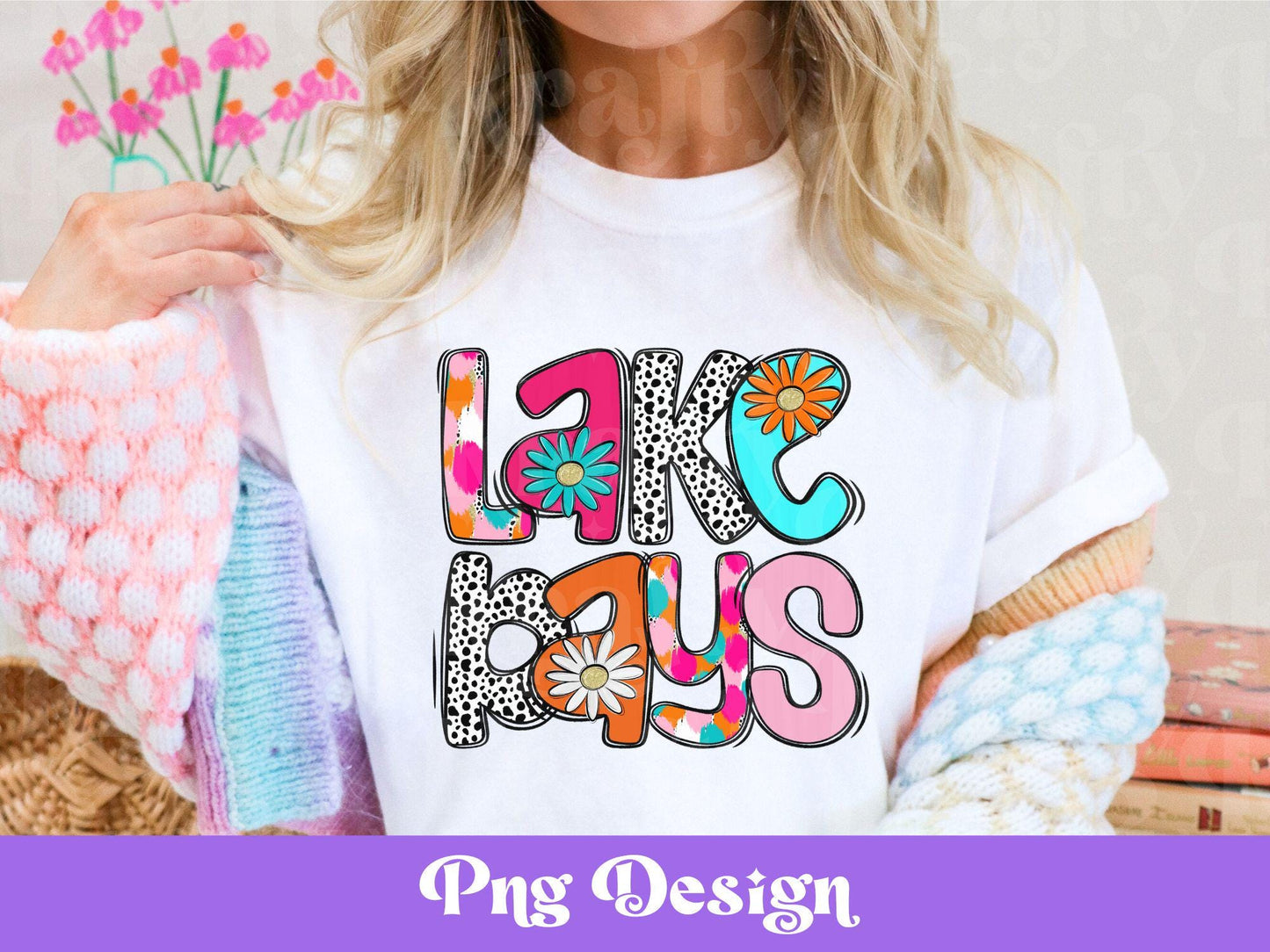 Preppy Lake Days PNG Design: Retro Floral Sublimation (Digital File)
