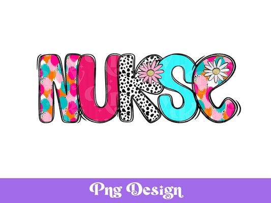 Preppy Nurse Dalmatian Dots PNG: Colorful Floral Sublimation Design