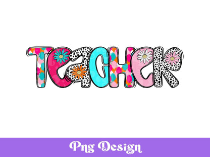 Preppy Teacher Dalmatian Dots PNG: Colorful Floral Sublimation Design (Digital File)