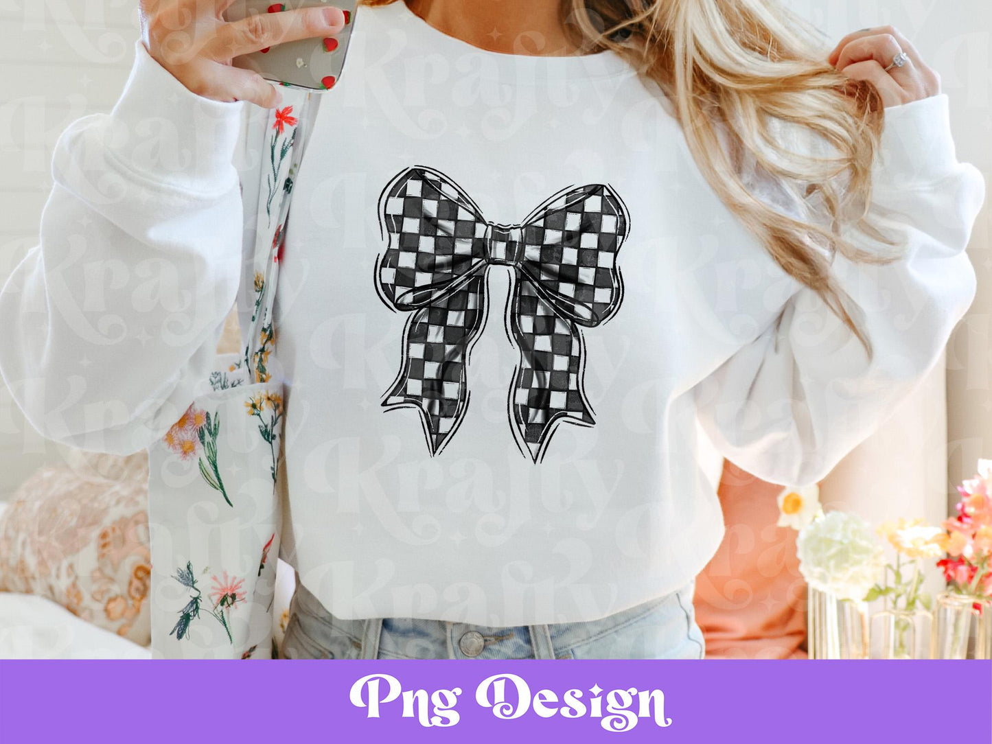 Hand Drawn Checkered Coquette Bow PNG, Shirt Design, Sublimation, Mothers Day, Spring, Summer, Varsity