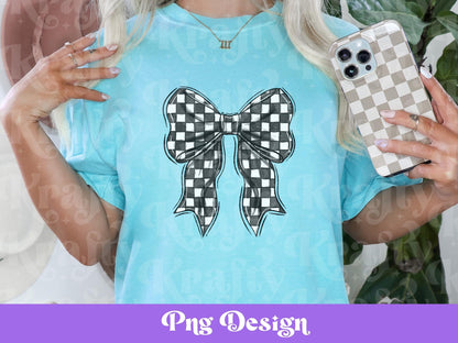 Hand Drawn Checkered Coquette Bow PNG, Shirt Design, Sublimation, Mothers Day, Spring, Summer, Varsity