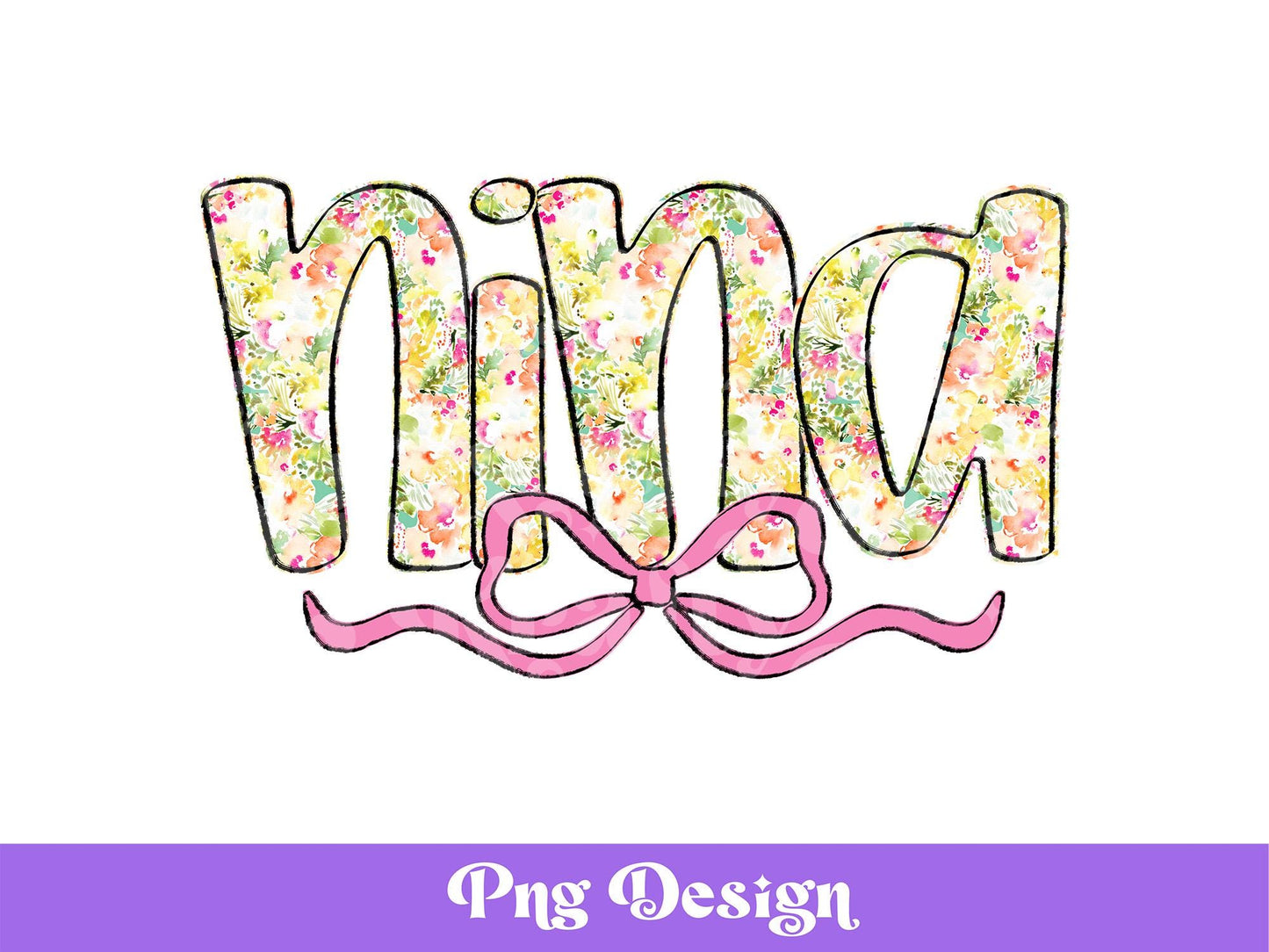 Nina PNG Design, Hand Drawn, Hand Lettered, Summer, Spring, Preppy Watercolor Floral