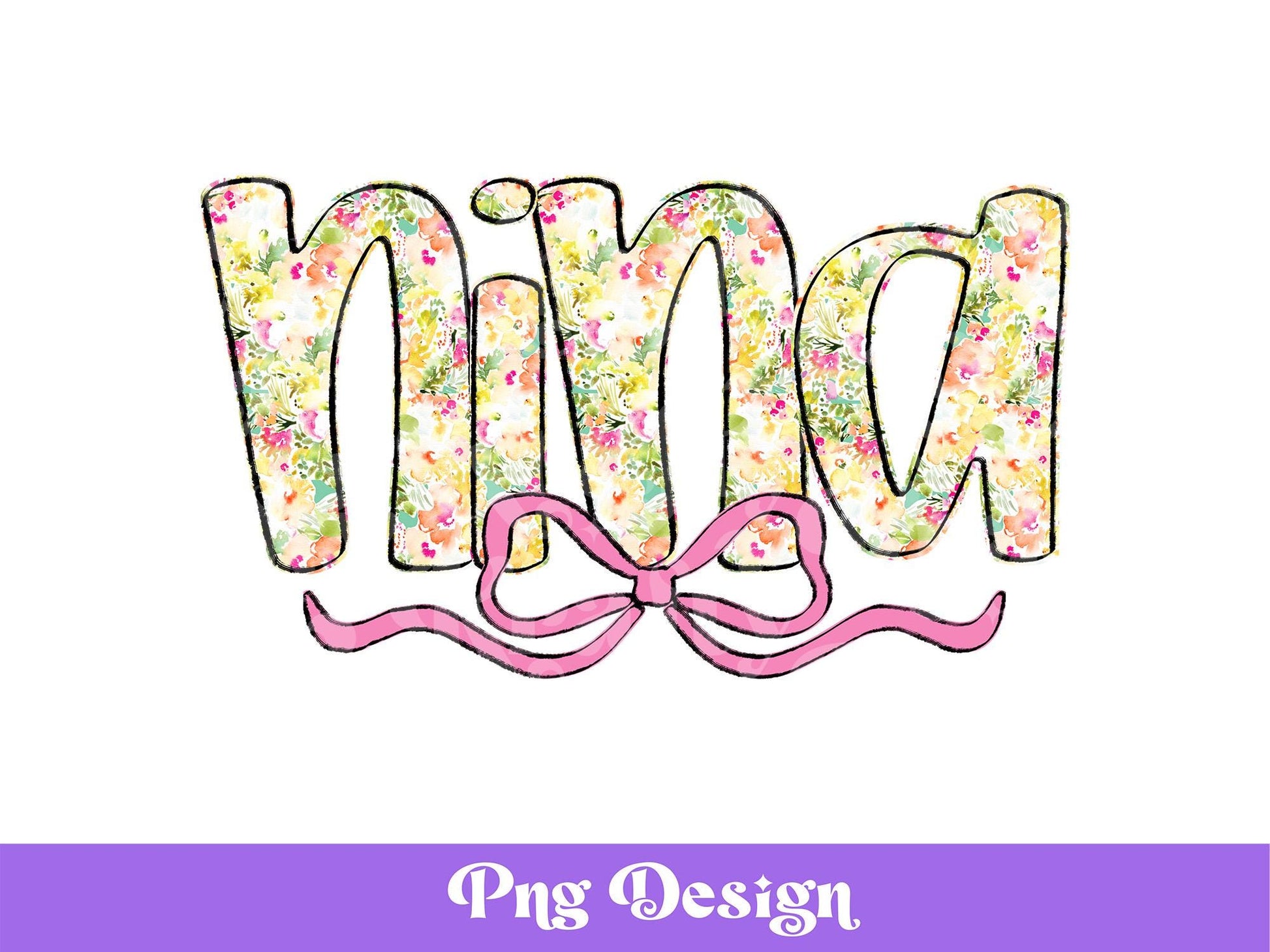 Nina PNG Design, Hand Drawn, Hand Lettered, Summer, Spring, Preppy Watercolor Floral