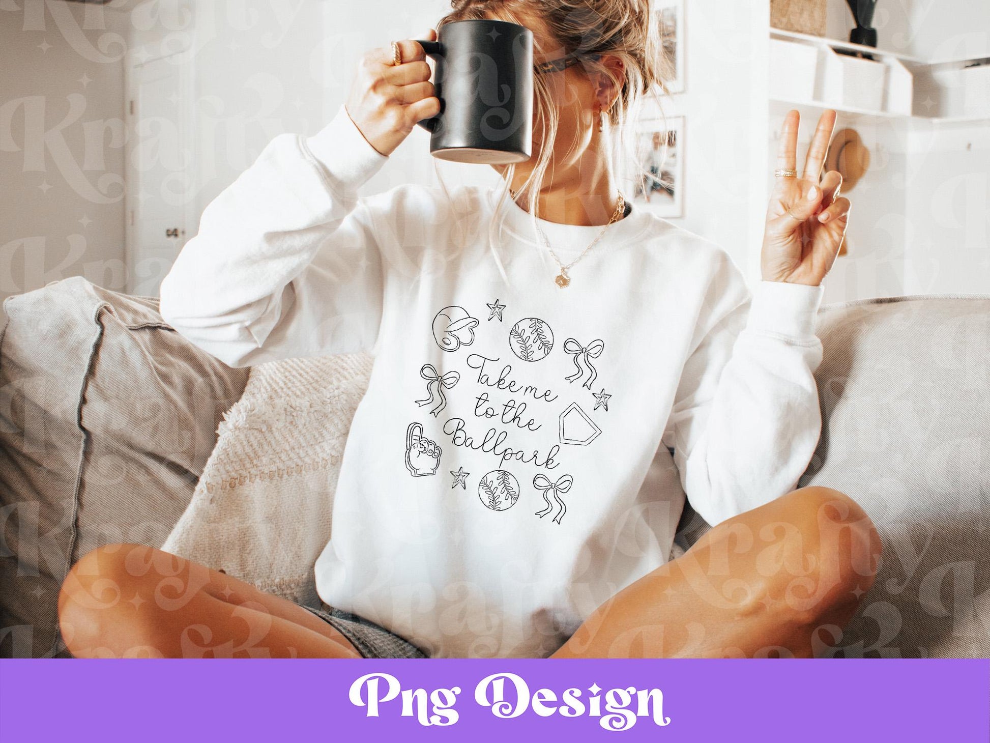 Baseball Game Day Png: Preppy Doodle Design (Digital File)