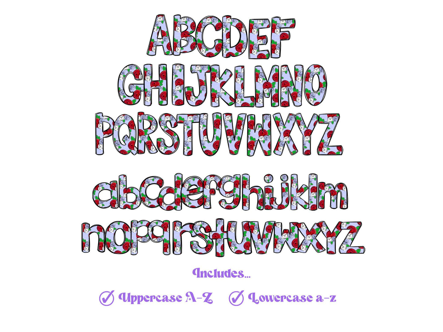 Floral Doodle Alphabet Clipart: Patriotic Letter Set (Digital File)