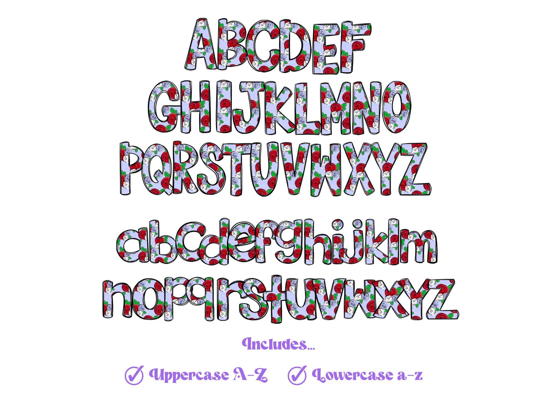 Floral Doodle Alphabet Clipart: Patriotic Letter Set (Digital File)