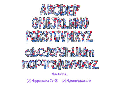 Floral Patriotic Alphabet Clipart: Hand-Drawn Doodle Letter Set (Digital)