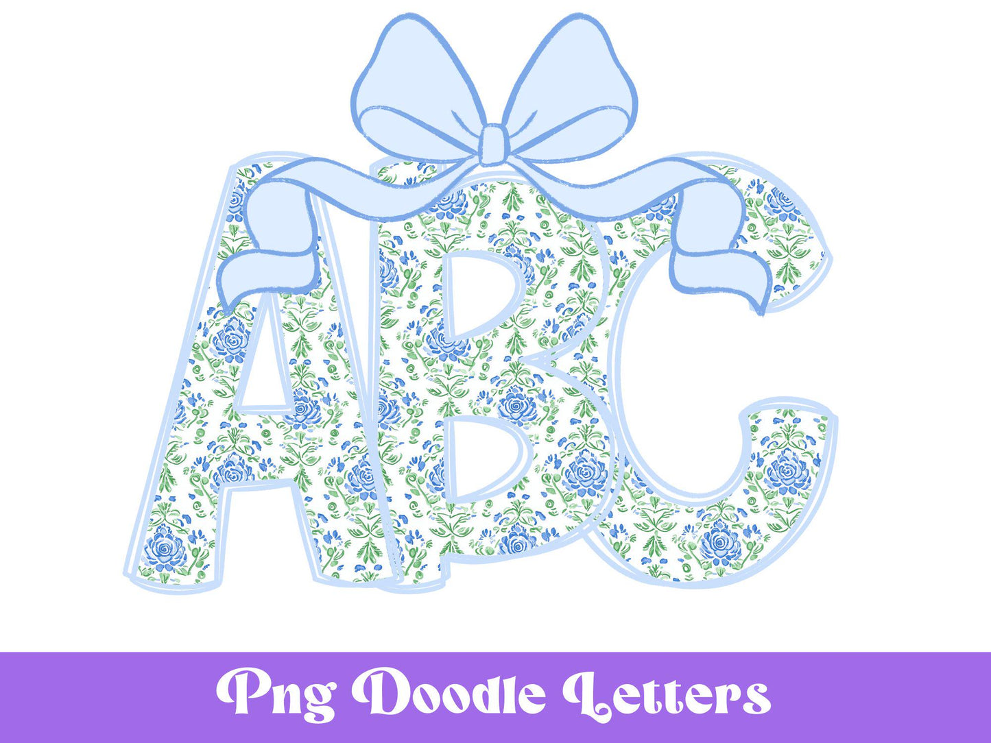 Floral Doodle Alphabet Clipart: Watercolor Letter Set (Digital File)