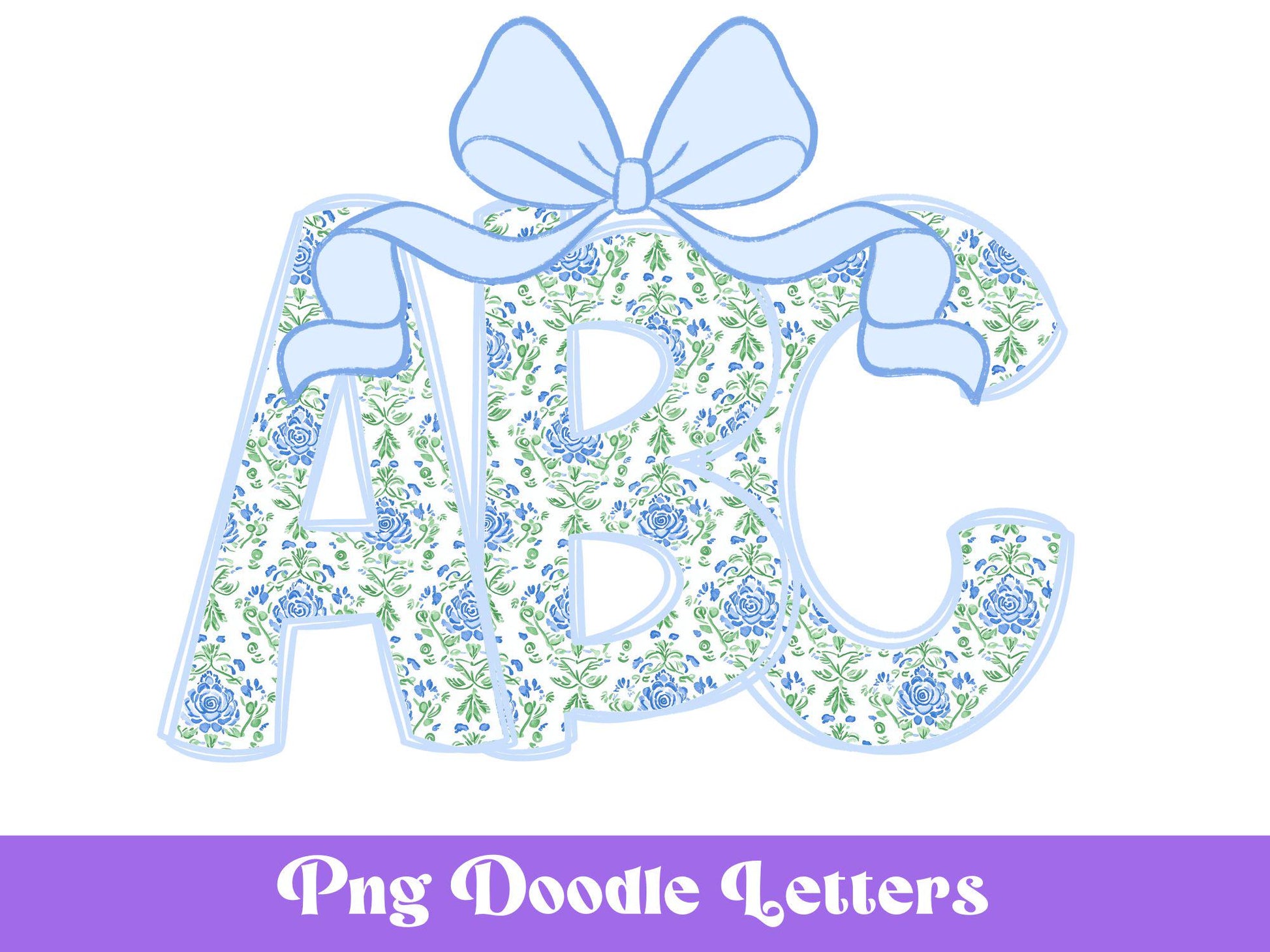 Floral Doodle Alphabet Clipart: Watercolor Letter Set (Digital File)