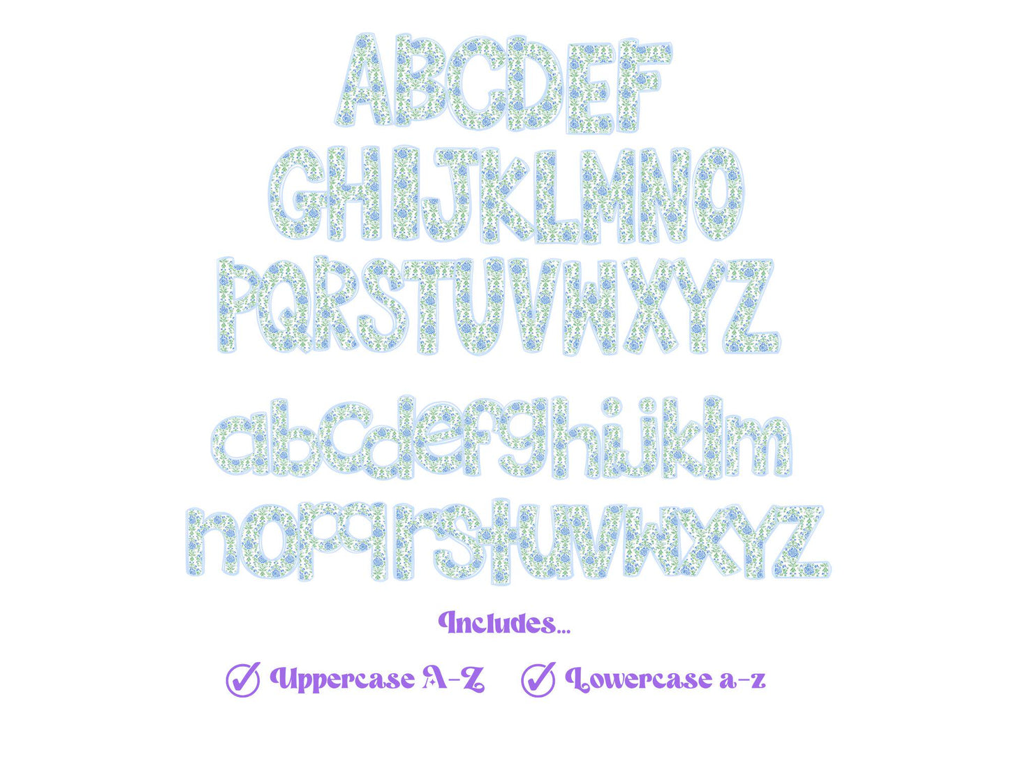 Floral Doodle Alphabet Clipart: Watercolor Letter Set (Digital File)