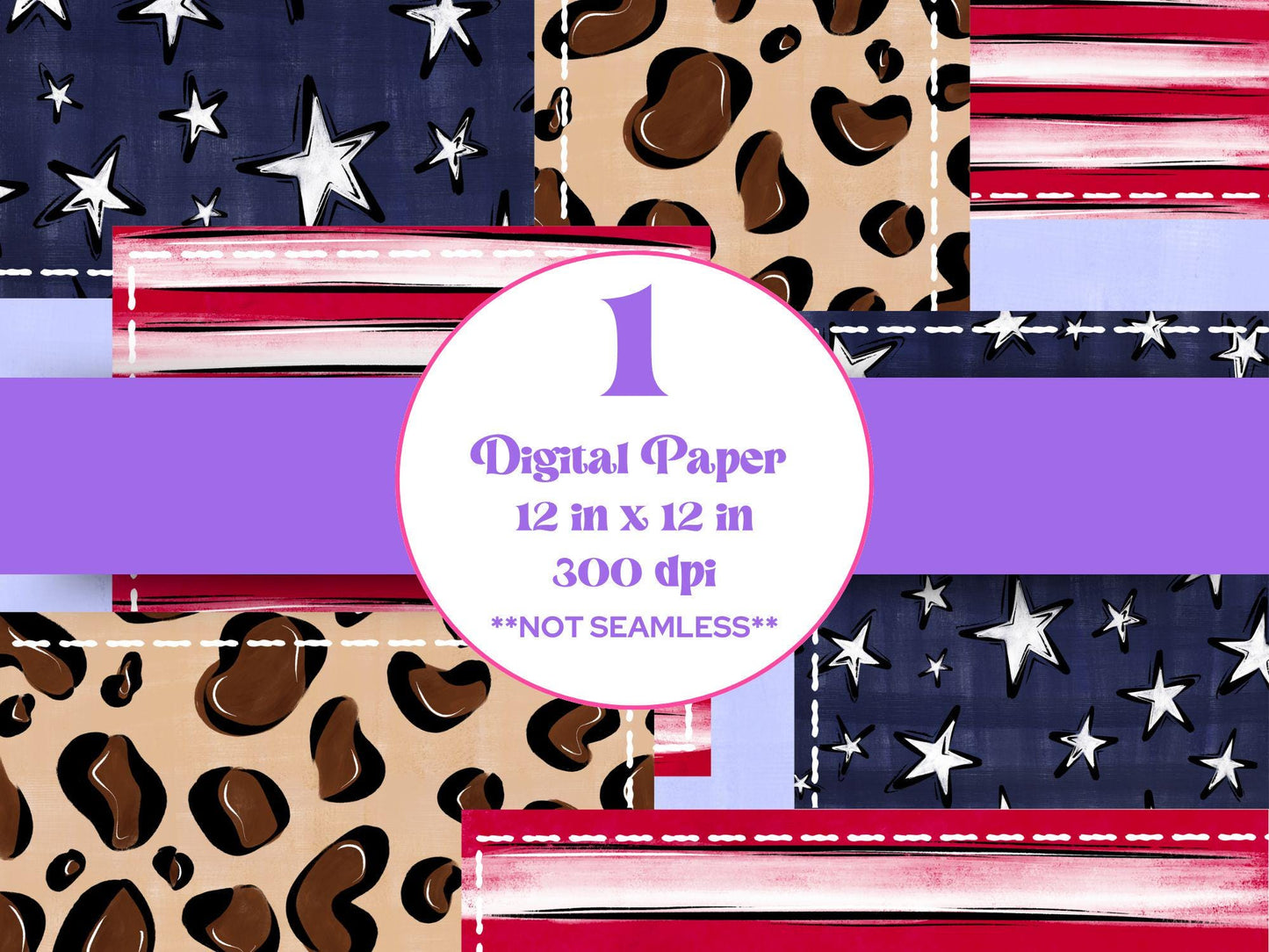 Patriotic Patchwork Digital Paper: 4th of July Background (Instant Download)