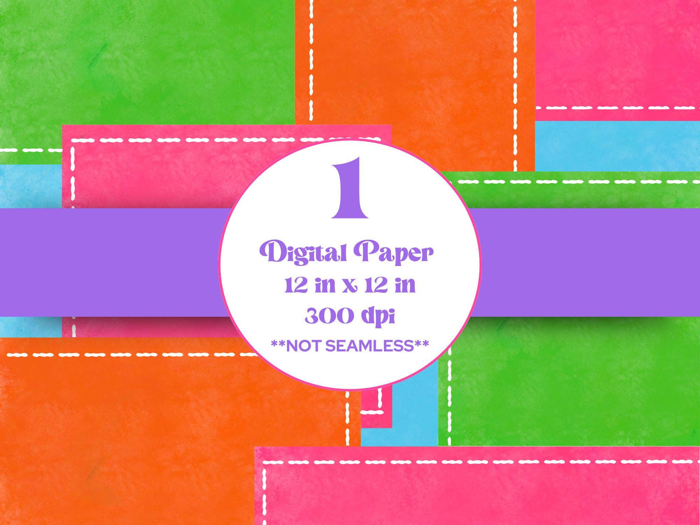 Colorful Patchwork Digital Paper: Hand Drawn Quilted Background (Instant Download)