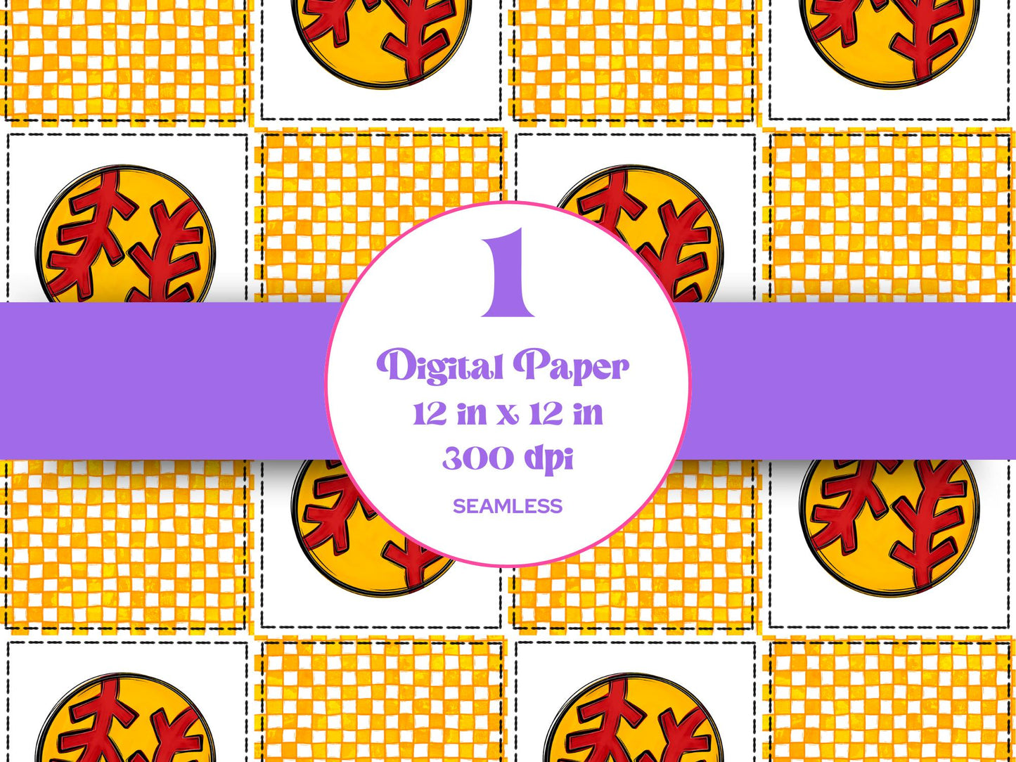 Softball Checkered Patchwork Seamless Pattern, Sublimation, Digital Repeatable Pattern, Sports