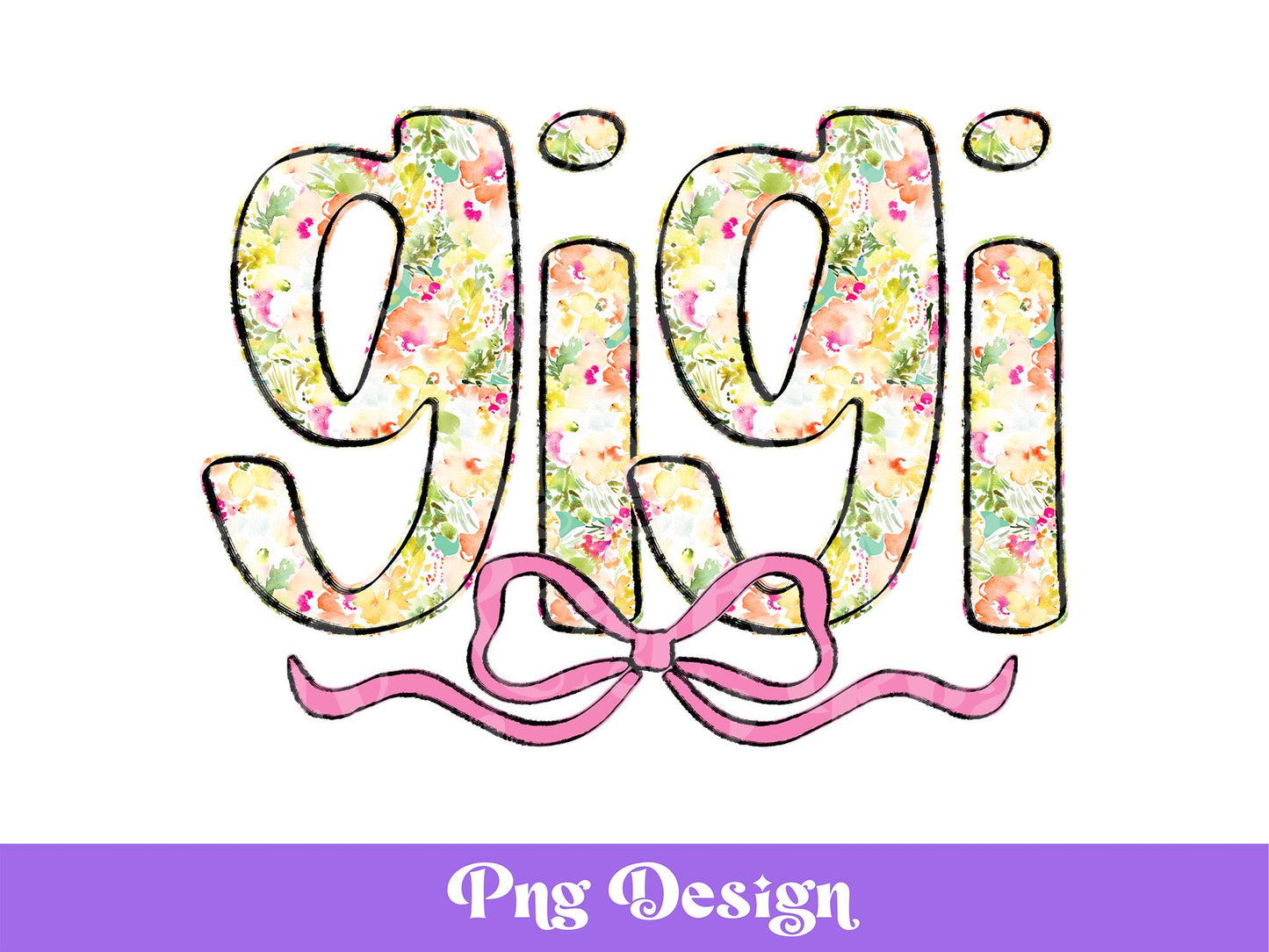 Gigi PNG Design, Hand Drawn, Hand Lettered, Summer, Spring, Preppy Watercolor Floral