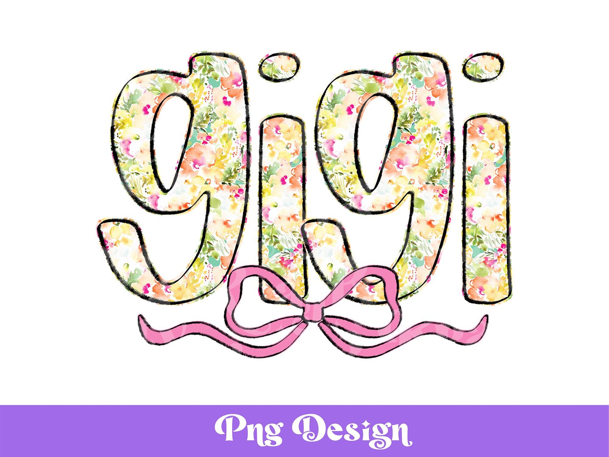 Gigi PNG Design, Hand Drawn, Hand Lettered, Summer, Spring, Preppy Watercolor Floral