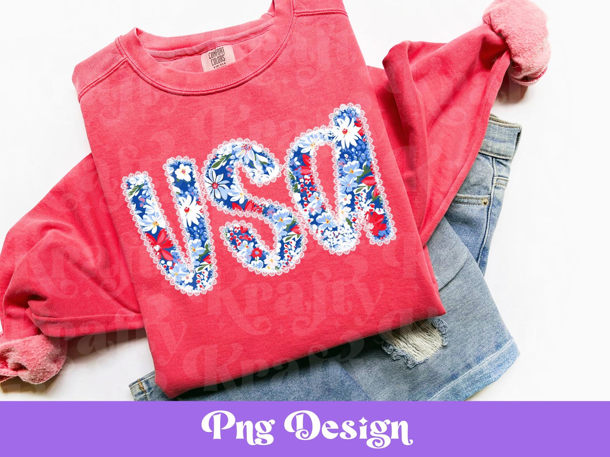 Floral Lace USA PNG Design: Patriotic Sublimation (Digital File)