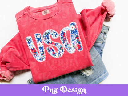 Floral Lace USA PNG Design: Patriotic Sublimation (Digital File)