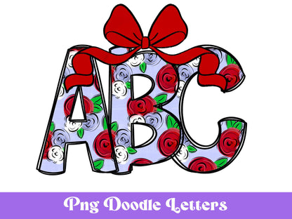 Floral Doodle Alphabet Clipart: Patriotic Letter Set (Digital File)