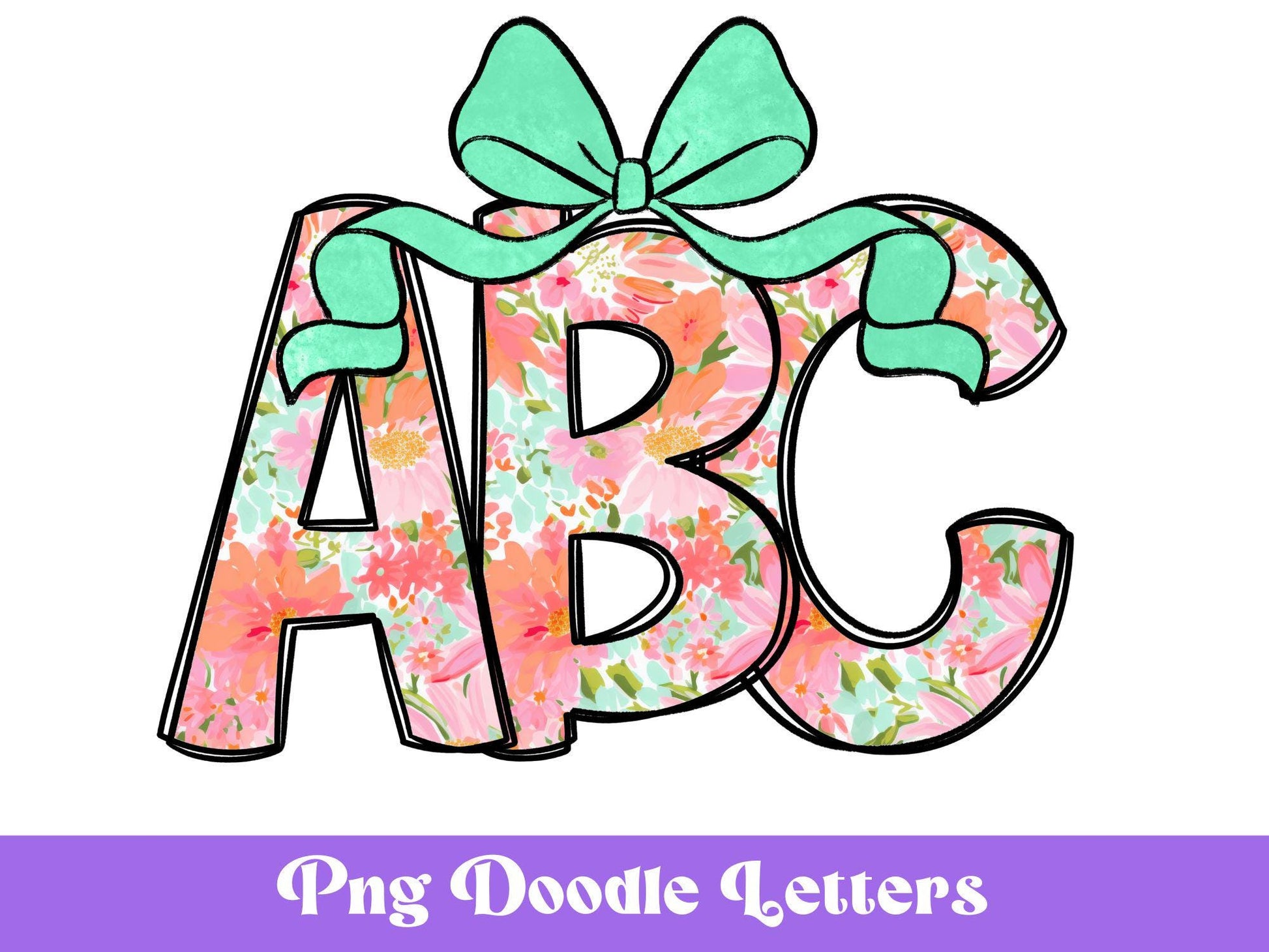 Floral Doodle Alphabet Clipart: Watercolor Letter Set (Digital File)