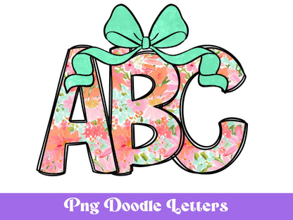 Floral Doodle Alphabet Clipart: Watercolor Letter Set (Digital File)