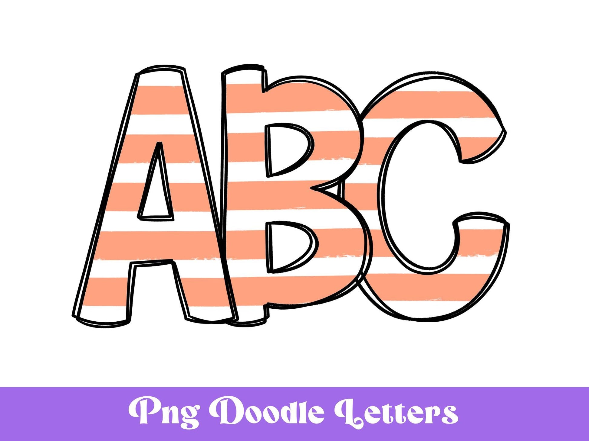 Striped Doodle Alphabet Clipart, Sublimation Letter Set, Hand Drawn, Digital Alphabet, Summer Spring