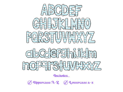 Striped Doodle Alphabet Clipart, Sublimation Letter Set, Hand Drawn, Digital Alphabet, Summer Spring