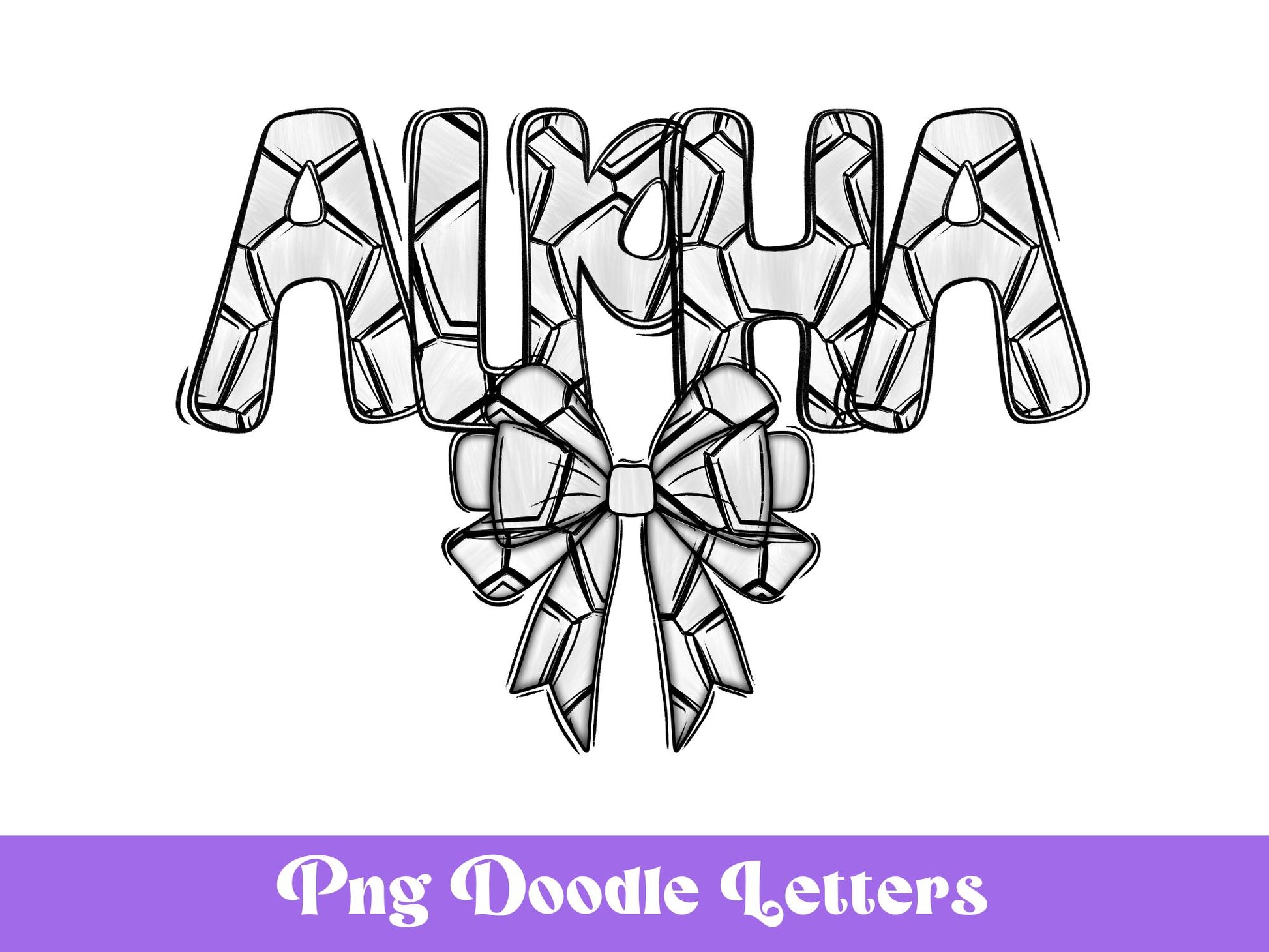 Soccer Doodle Alphabet Clipart: Bow Sublimation Letters (PNG)