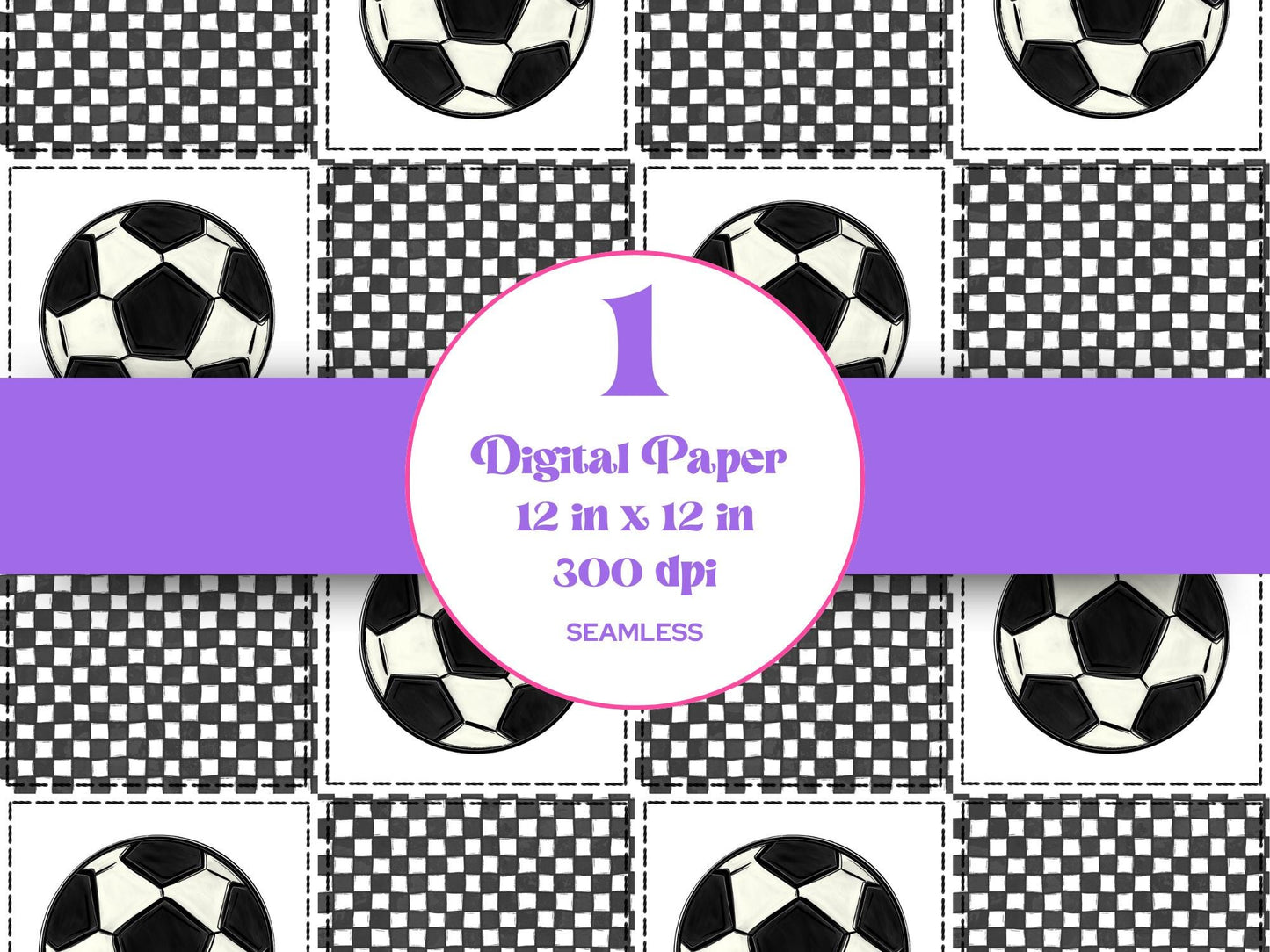 Soccer Checkered Patchwork Seamless Pattern, Digital Repeatable Pattern, Quilted, Stitches, Sports